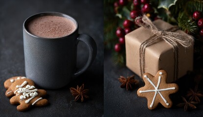 Cozy Hot Cocoa Mug with Gingerbread and Seasonal Gift Present