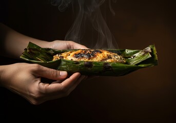 Steaming Hot Grilled Fish in Banana Leaf