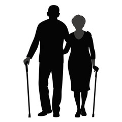 Senior Couple Holding Hands Silhouette – Emotional Timeless Love Vector Design on Clean White Background