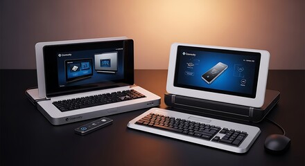 Workspace Setup with Dual Screens and Keyboards for Enhanced Productivity