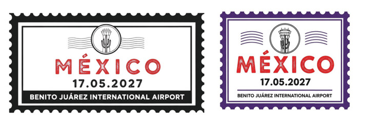 Mexico Airport Stamp Design – Benito Juárez International Travel Date Label