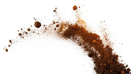 Brown Powder Explosion on White Background, Cocoa, Coffee, or Dirt Texture Concept