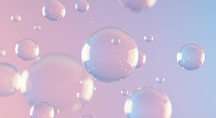 A multitude of delicate, translucent bubbles against a soft pastel background.