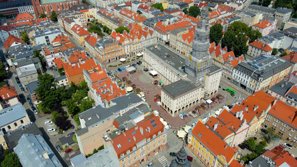 city ​​architecture europe drone flyover old town Opole Poland