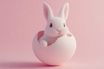 Fototapeta premium Cute baby rabbit as easter bunny sitting in easter egg, delightful baby rabbit, resembling the Easter bunny