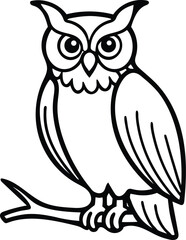 owl with tree vector line art
