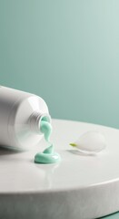 Mint Green Beauty Cream Tube Squeezing Out on Marble Surface