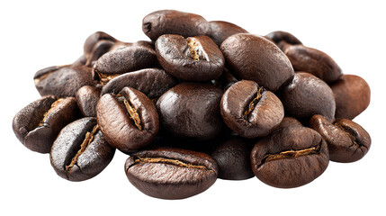 Fototapeta premium A close-up view of fresh roasted coffee beans on a white isolated background.