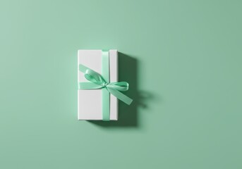 Mint Green Gift Box with Ribbon on Pastel Background
