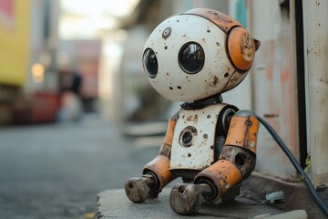 Cute robot communicating, whimsical robot with an endearing look