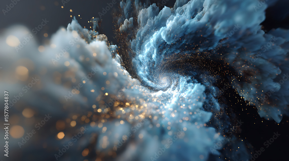 Poster a mesmerizing swirl of blue and gold dust creates a dynamic and abstract cloud explosion