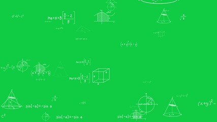 math theory formulas and shapes green screen animation, chroma key mathematics calculations ,algebra and geometry science education motion design element - Powered by Adobe