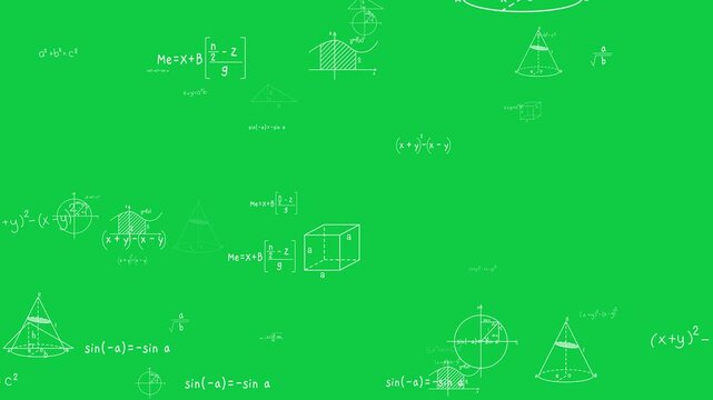 math theory formulas and shapes green screen animation, chroma key mathematics calculations ,algebra and geometry science education motion design element - Powered by Adobe