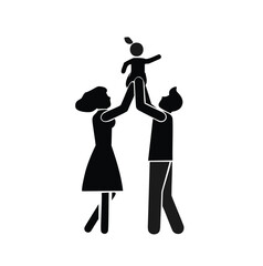 Parents lifting child high in celebration family
