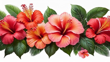 hibiscus flower border a vibrant and cheerful arrangement of hibiscus flowers in shades of coral and red creating a stunning floral border