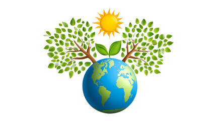 Eco-friendly design featuring a globe, sun, and green trees symbolizing nature's harmony.