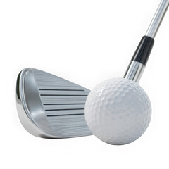 Golf club about to hit a golf ball isolated on transparent background