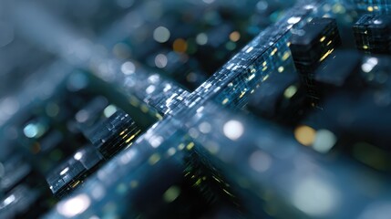 Abstract geometric patterns forming a futuristic city grid, conceptual architecture. Digital, modern.