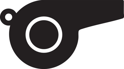 Simple Black Silhouette of a Whistle on a White Background for Sports and Safety