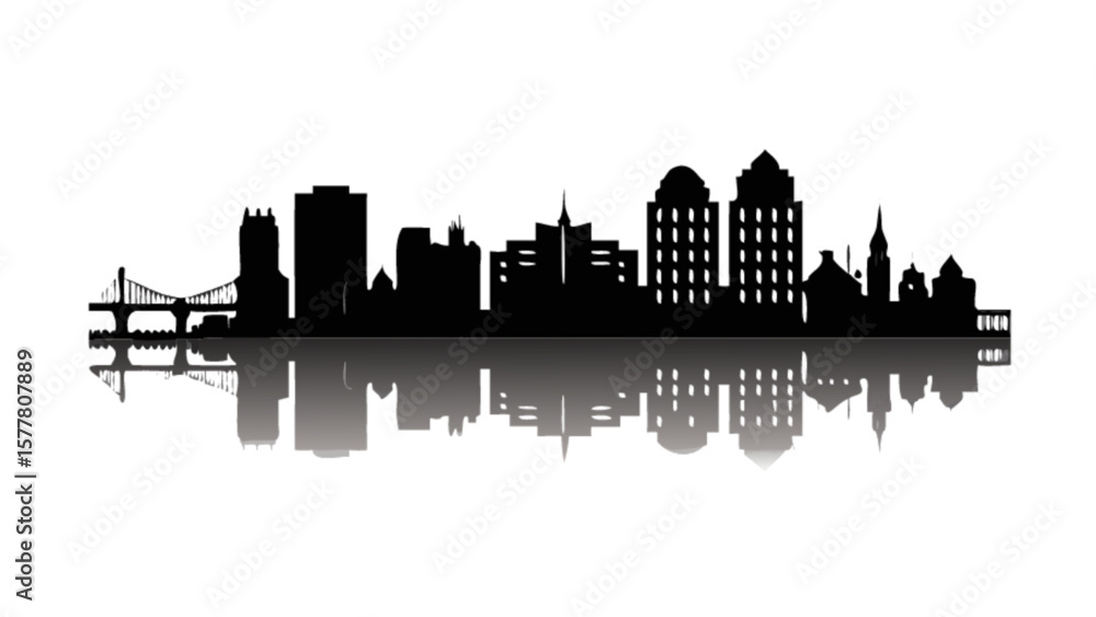 Aufkleber cityscape silhouette vector art with reflection for graphic design and web design projects resources