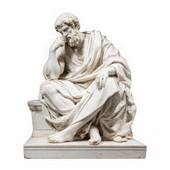 Statue of a seated philosopher deep in thought isolated on transparent background