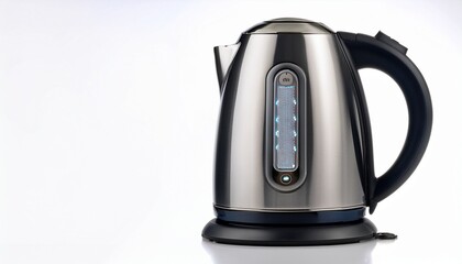 chrome electric kettle with led indicator on white background