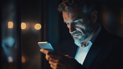 Sleek Modern Smartphone Usage in Urban Night Setting