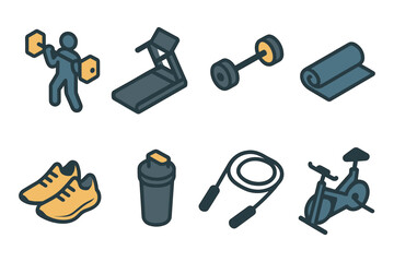 Minimalist gym equipment icons for fitness and exercise enthusiasts