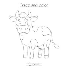 Back to School Trace and Color Worksheet with Cow.