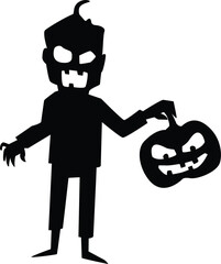 Halloween Zombie Silhouette Holding Pumpkin