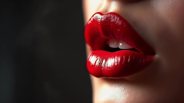Woman Exhaling Smoke with Red Lips Closeup