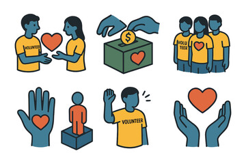 Charity and volunteer symbols in flat design