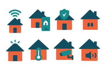 Fototapeta premium Smart home technology icons featuring security and automation elements