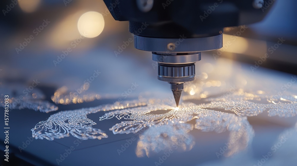Poster laser cutting fabric process in action captured with precision