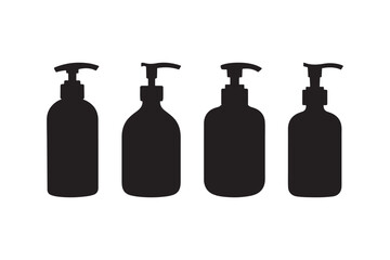 Silhouettes of pump bottles on a white background