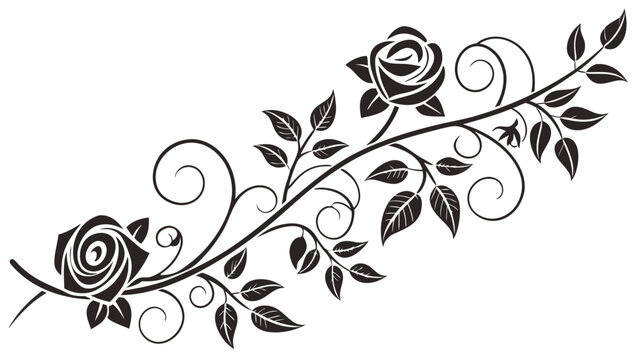 Elegant floral design featuring roses with intricate swirls and delicate leaves in a monochrome style vreated with genrated ai