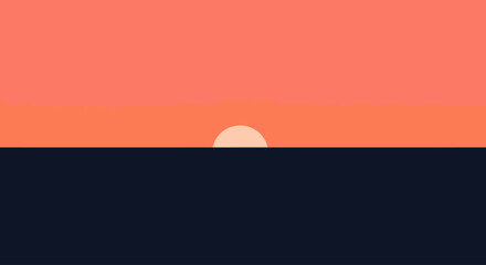 Minimalist Sunset Over Dark Sea - Vector Graphic