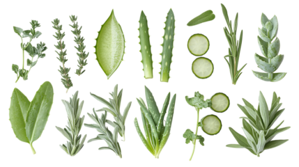 • A flat-lay of DIY skincare ingredients like aloe vera and essential oils, isolated on white background in HD 