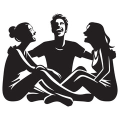 Group of Friends Sitting and Laughing Silhouette