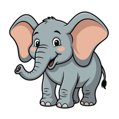 Naklejka premium A cute, funny baby elephant cartoon character, a gray mammal drawing for wild safari fun and jungle nature illustration