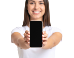 Happy Person Showing Smartphone Screen Forward, Displaying App Interface, Isolated PNG”.jpg