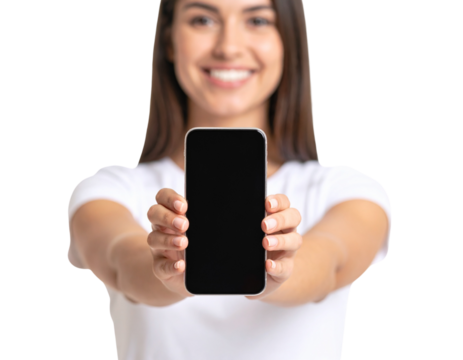 Happy Person Showing Smartphone Screen Forward, Displaying App Interface, Isolated PNG”.jpg