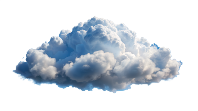 A large, dense, and fluffy white cumulus cloud against a clear blue sky isolated on transparent background