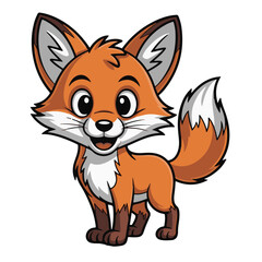 Fototapeta premium A cute red fox cartoon, a wild orange mammal illustration with a funny tail design