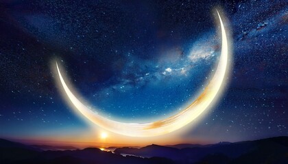 abstract crescent moon starry night