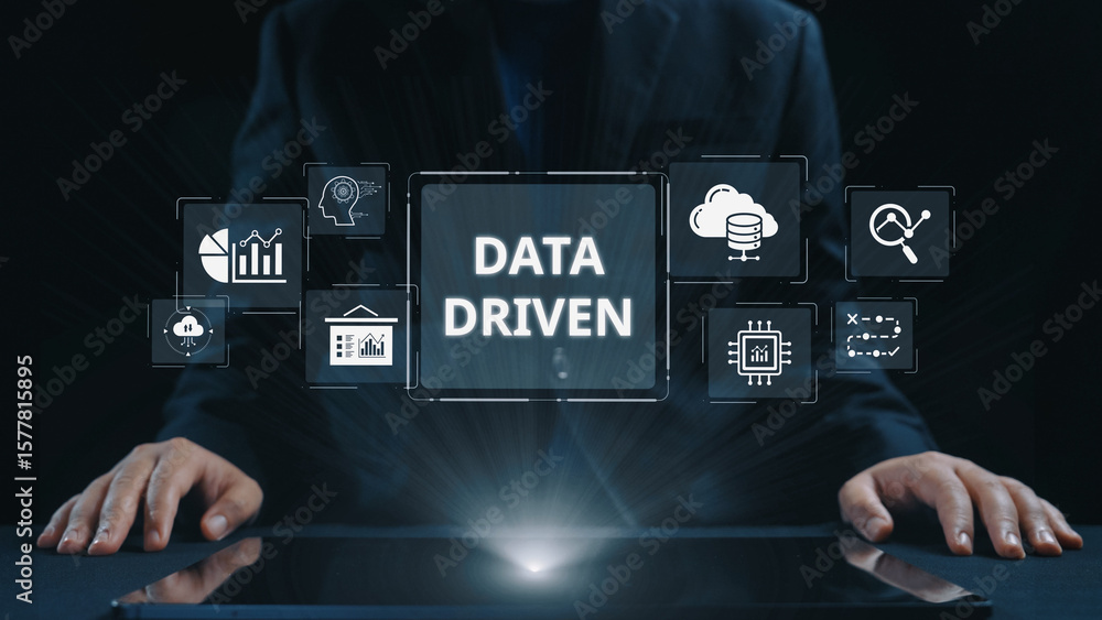 Poster data-driven decision-making empowers business through analytics, datum collection, and ai systems. d