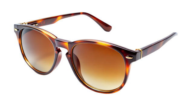 Stylish tortoiseshell sunglasses with brown gradient lenses, a classic fashion accessory isolated on transparent background
