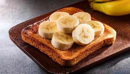 a banana is on top of a piece of toast