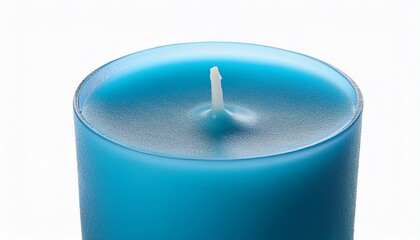 a close up of a blue candle on white background