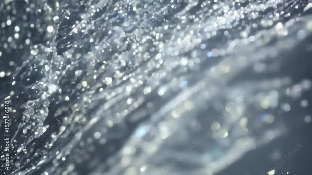 Poster silver glitter falling in soft blur with light rays and bokeh effect - elegant sparkling background 